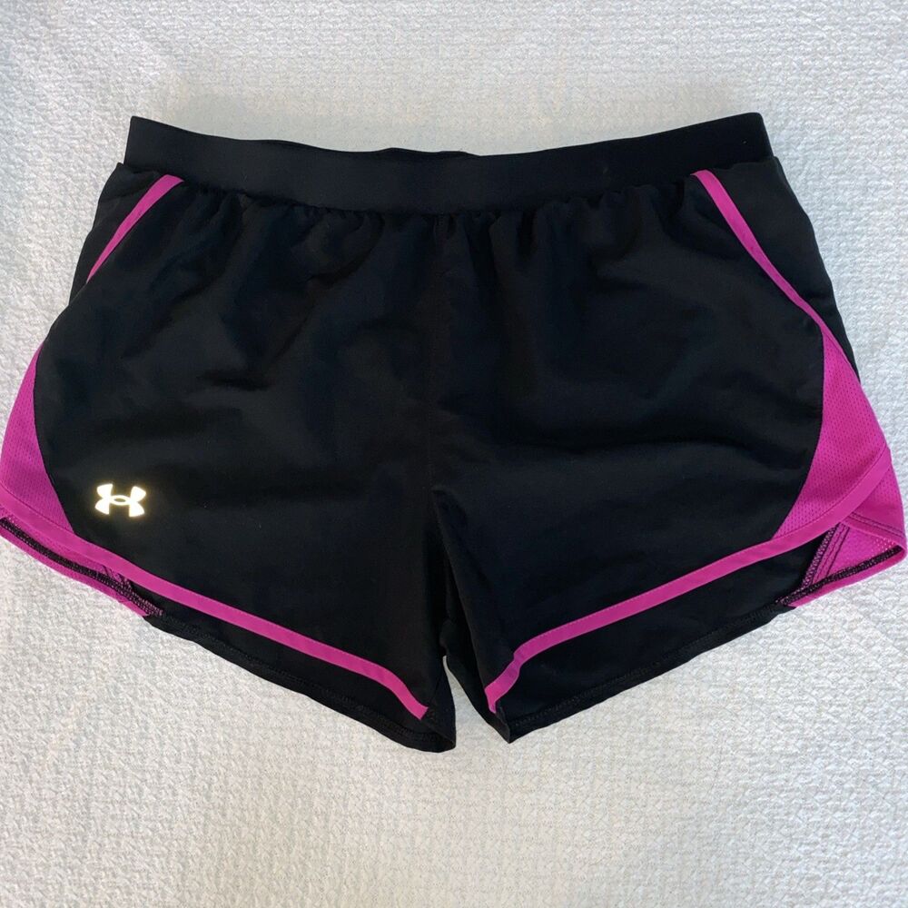 Under Armour HeatGear Fly-By Women’s Running Shorts - Black/Pink - Size Large